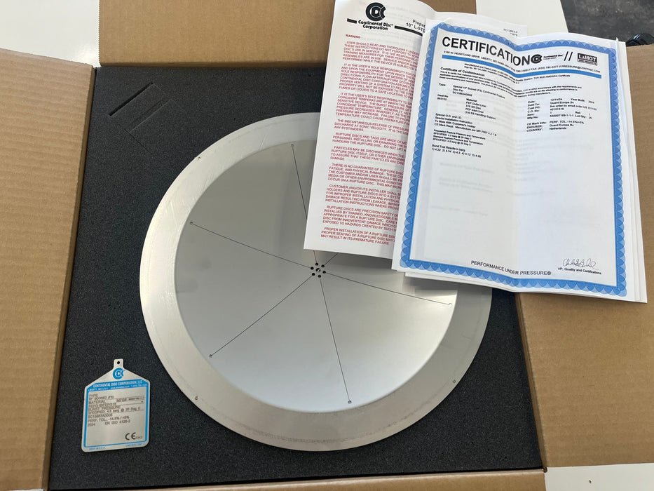 Disco de ruptura de 10" y 4,5 barras con soporte de operación