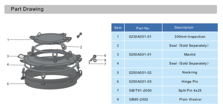 500mm Road Tanker Manlid Part Drawing