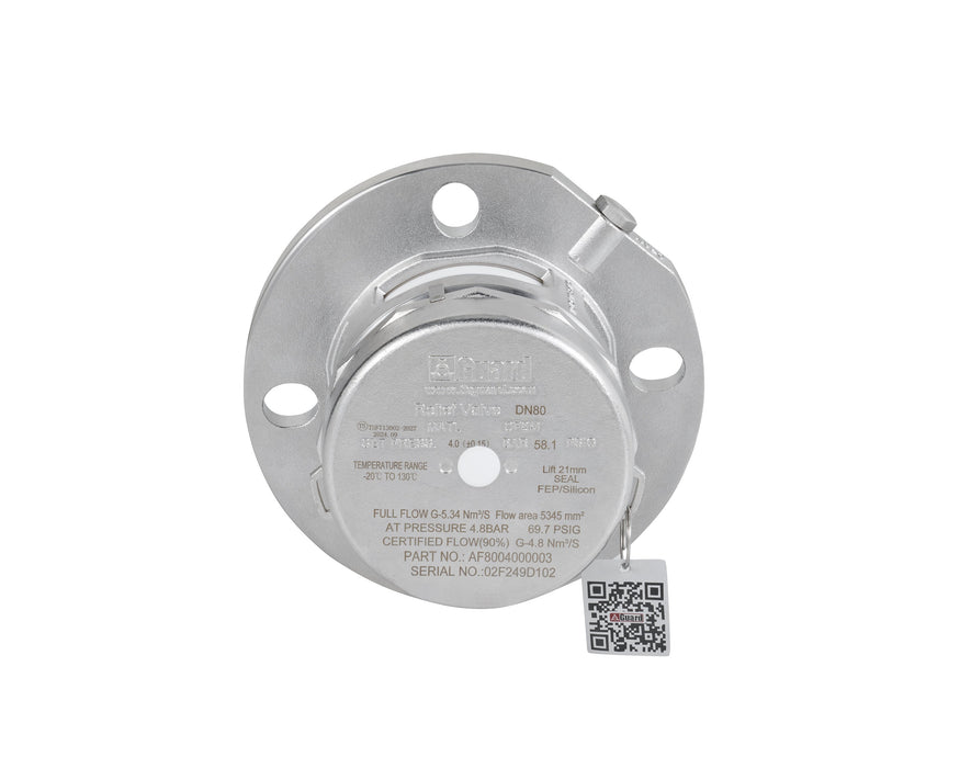 Válvula PV revestida de PFA DN80 / 3,0 Bar - Ajuste del vacío: 0,021Mpa