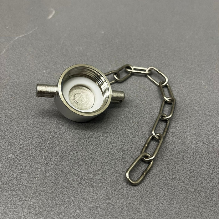1" BSP stofkap RVS met ketting en PTFE afdichting