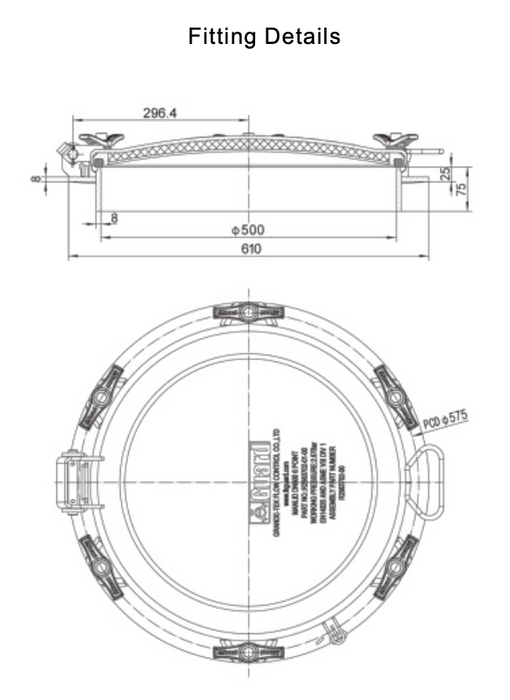 Assemblage de trou d'homme 500mm pour réservoir de bitume, 6 points