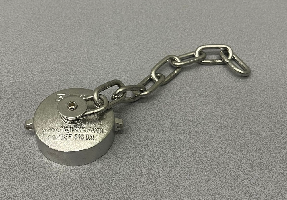 Capuchon anti-poussière 1,5" BSP en acier inoxydable avec chaîne et joint PTFE