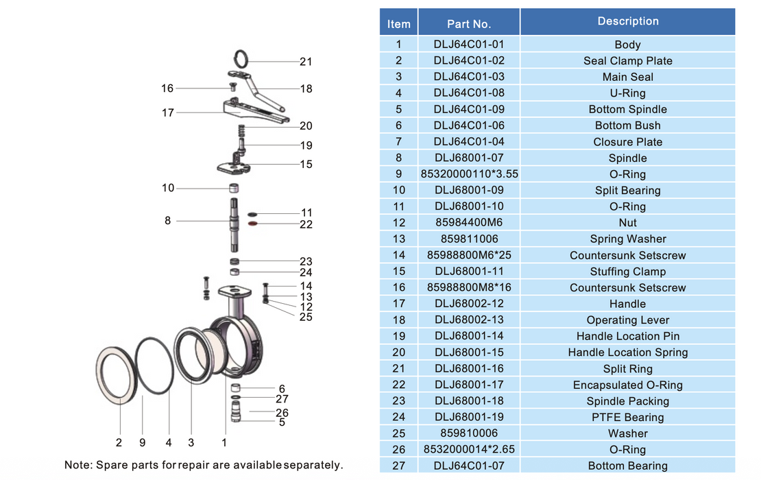 Vanne Papillon Serrée 4", gauche ouvert