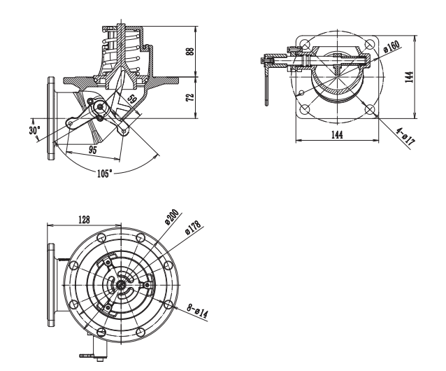Elevación alta de 3" y 90º con cierre inferior manual
