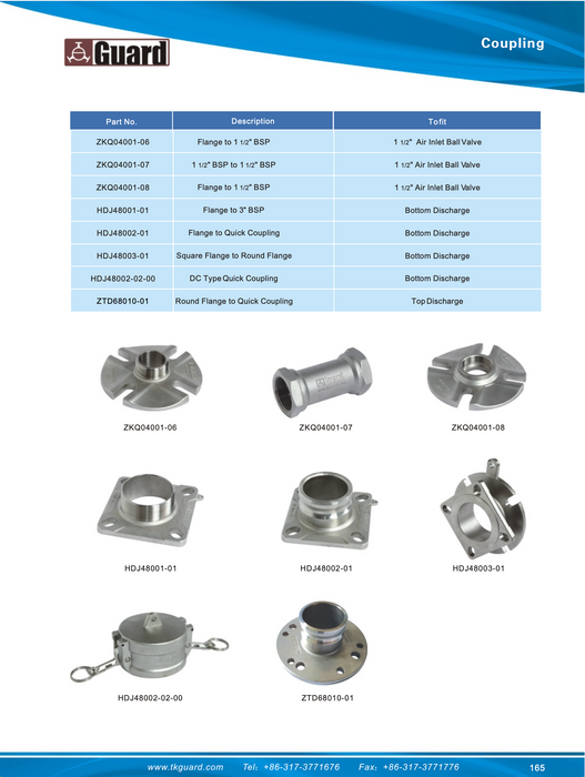 Conector de acoplamiento para válvula de bola de entrada de aire de 1,5"