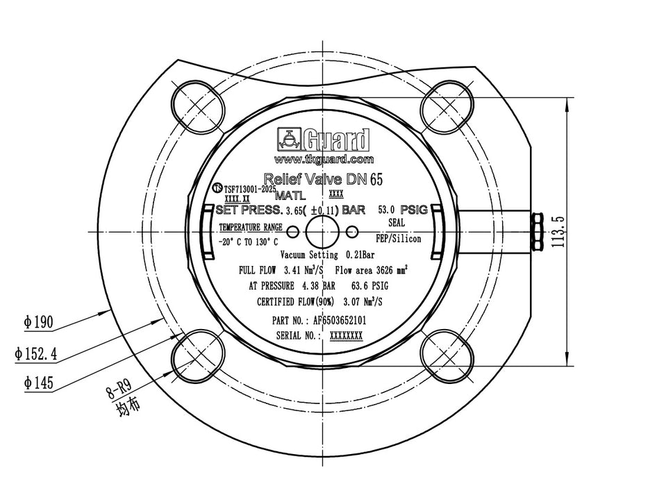 AF6503652101 - Relief valve DN65 3.65bar + Vacuum