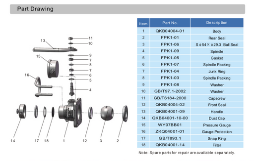 Part Drawing For 1.5%22 Full Bore Air Ball Valve